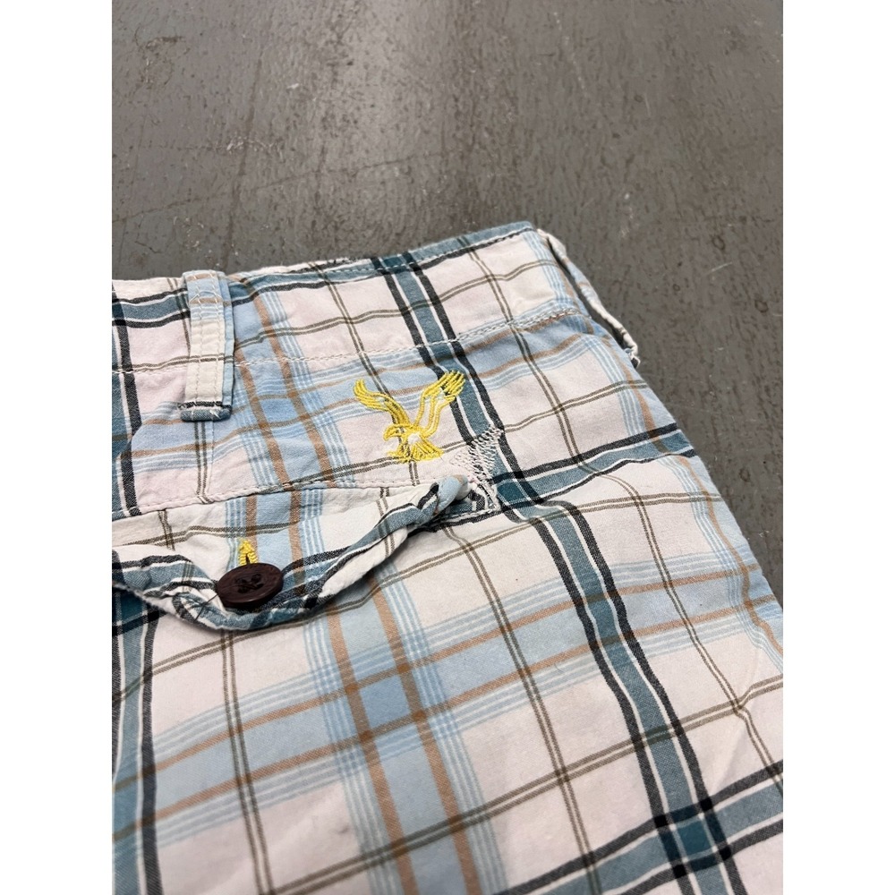 American‎ Eagle Outfitters Shorts Mens 36 White Blue Plaid Cargo Pockets Summer - Picture 6 of 7
